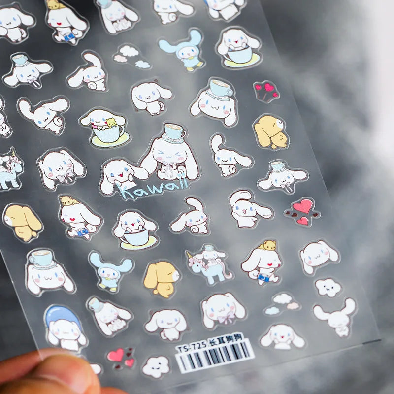 1PCS New Color Laser Hello Kitty Cartoon 5D Nail Stickers Sanrio Cinnamoroll Pochacco Nail Art Supplies DIY Nail Art Stickers