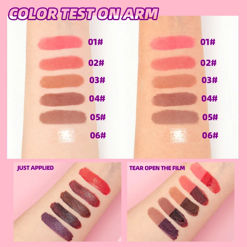 QIBEST Lip Liner Peel Off Tattoo Lipgloss Waterproof Lasting Lip Tint Red Brown Not Easy Fade Lip Stain Outline Contour Makeup