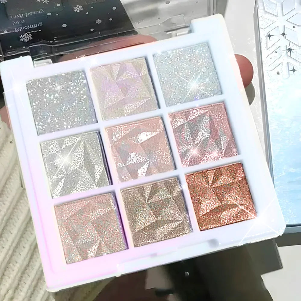 Christmas Snowflake 9-Color Eyeshadow Palette, Matte Shimmer Glitter, Waterproof Long-Lasting, Safe, Unisex, Holiday Makeup