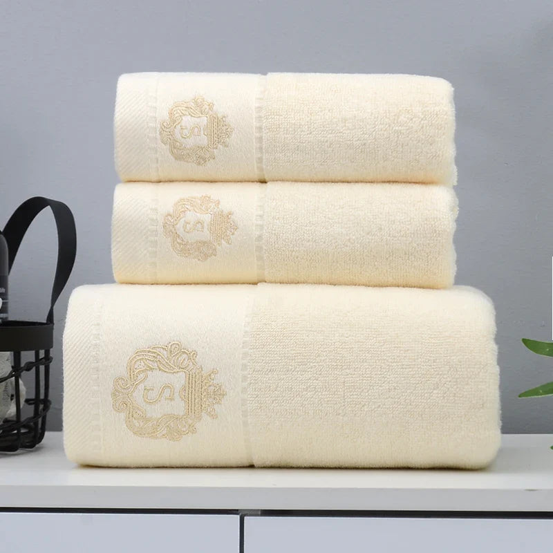 Set of 3 Cotton Bathroom Towels Sets 2pcs Hand Face Towel 35x75cm and 1pcs Big Bath Towels 70X140cm Washcloths Gift Towels