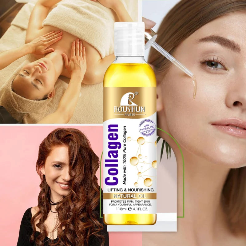 118ml Collagen Face Serum Oil Body Massage Oil Nourish Natural Body Oil,Moisturize Skin&Hair Essence,Smooth Skin,Firming Massage&Hair Care