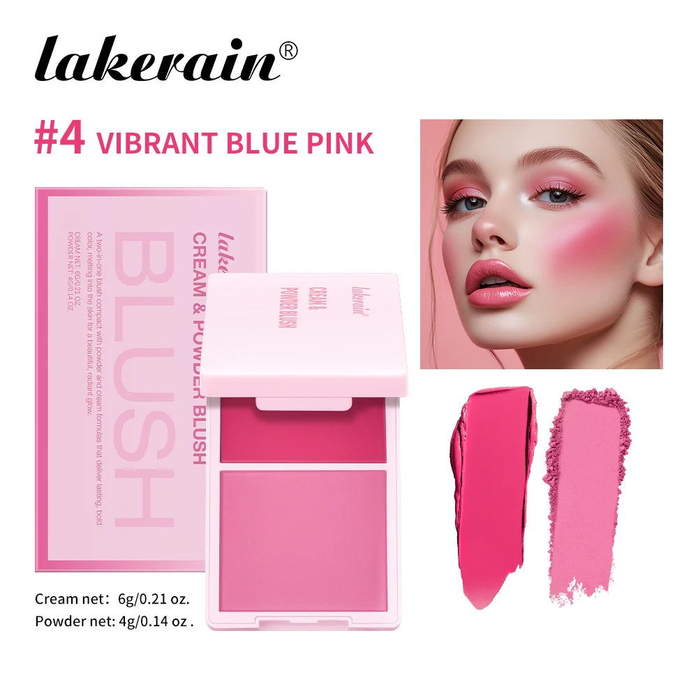 Lakerain 2in1 Cream & Powder Blush Palette Natural Long-lasting High Pigment Blush Makeup Pan Clear Vitality Girl Blush Palette