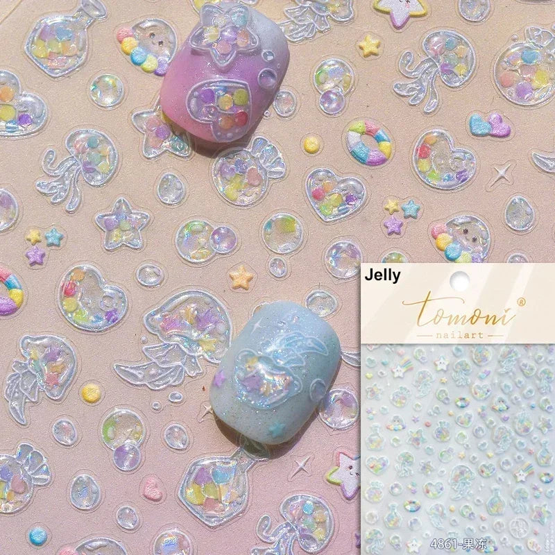 Sea Wave Jellyfish Starfish Conch Shell Dolphin Pearl Summer Beach Goldfish Water Bubble Mermaid Koi INS Nail Art Stickers Decal