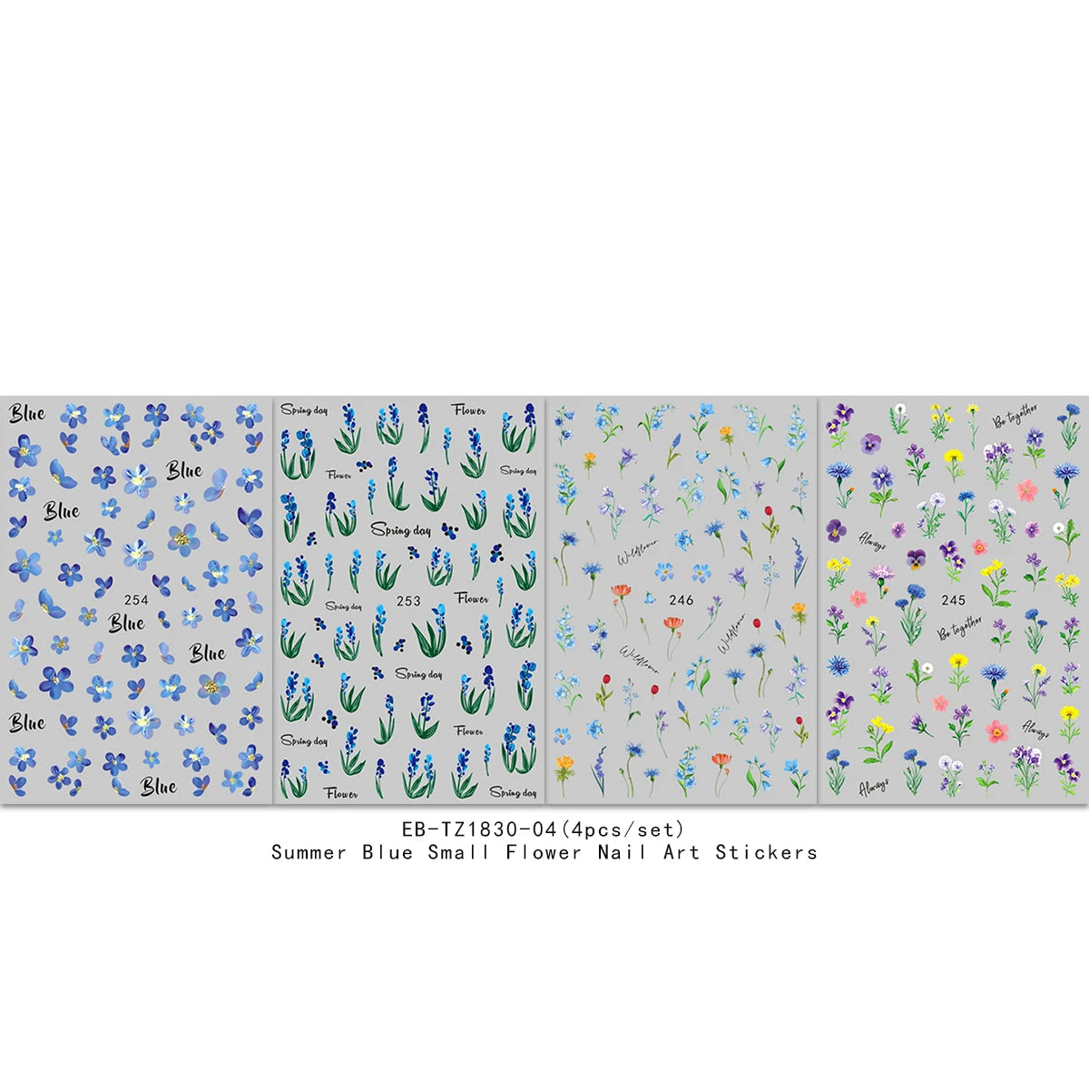 4pcs Spring and Summer Flower Nail Art Stickers - Easy to apply for nail decoration, DIY, gift, wedding party makeup, Y2K