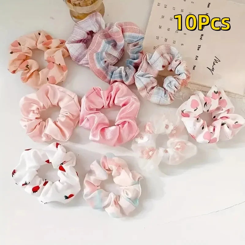 10Pcs Temperament College Style Large Intestine Hair Bands Sweet and Cute Tie Their Hair Accessories for Women Headwear