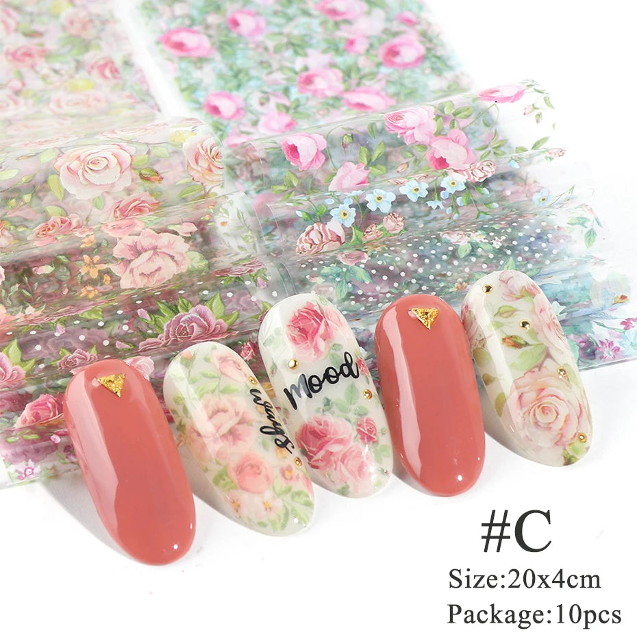 10pcs Adorable Marine Life Nail Transfer Foils Clownfish Starfish Conch Starry Sky Paper Summer Ocean Sliders Manicure Tattoos