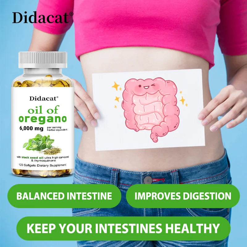 Oregano Oil 6000 mg, Black Seed Oil 200 mg, Supports Gut, Digestive & Immune Health, 120 Capsules