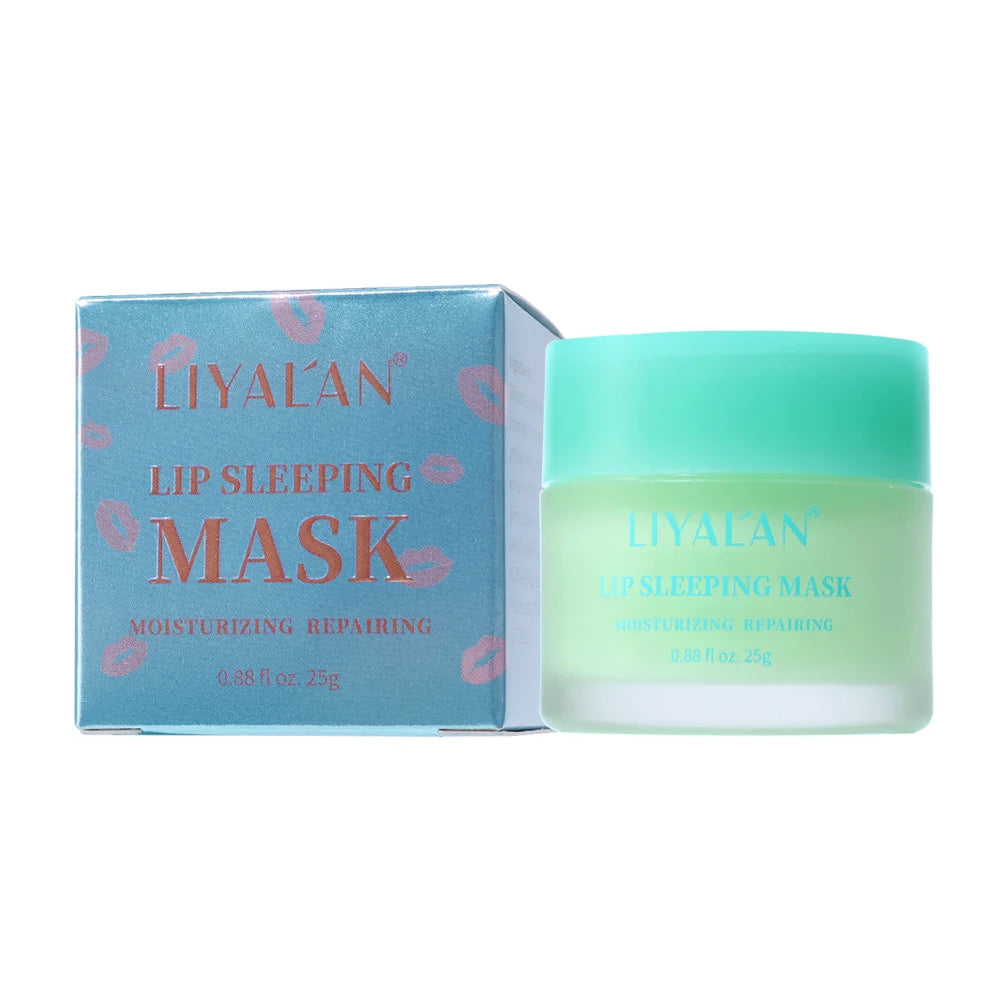 LIYALAN Lip Sleeping Mask Night Lips Care Collagen Moisturizer Smooth Dryness Nourishing Lip Line Cream Fruit Pink Lip Balm 25g