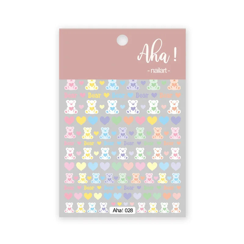 Cute Cartoon Nail Art Stickers, Bear Rabbit Flowers Panda Designs, Adhesive Decals for Nails Manicure Decoration