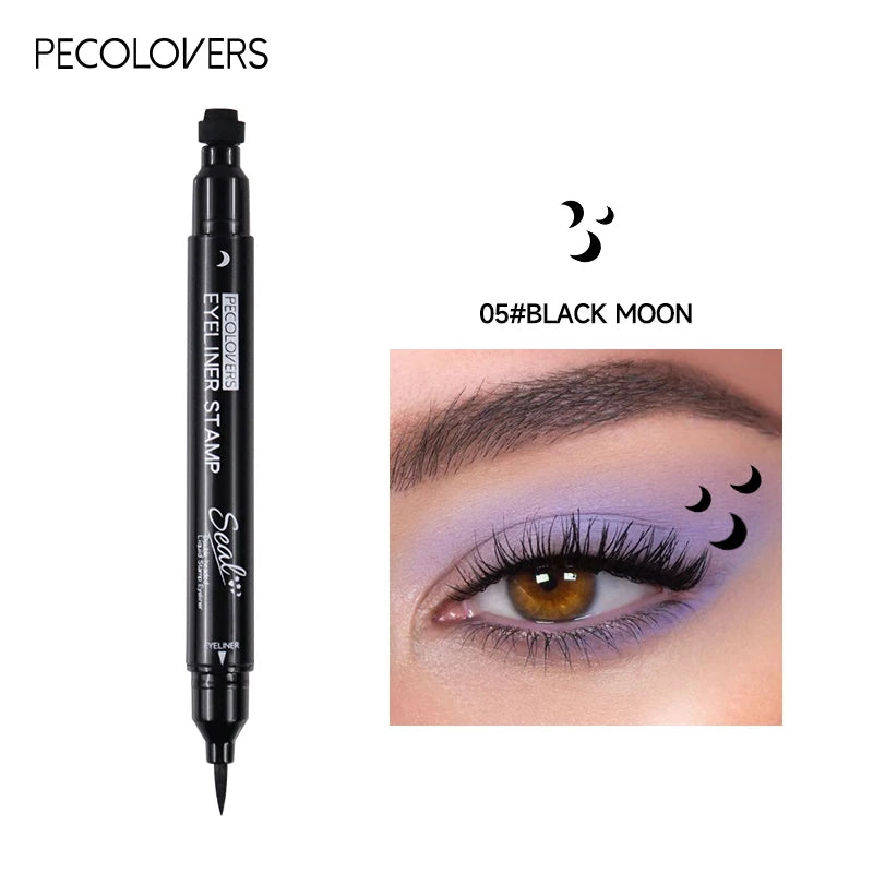 2 In 1 Black Liquid Eyeliner Double-head Moon Stamp Eye Liner Pencil Quick Dry Non-Smudge Long-lasting Easy to Use Eye Makeup