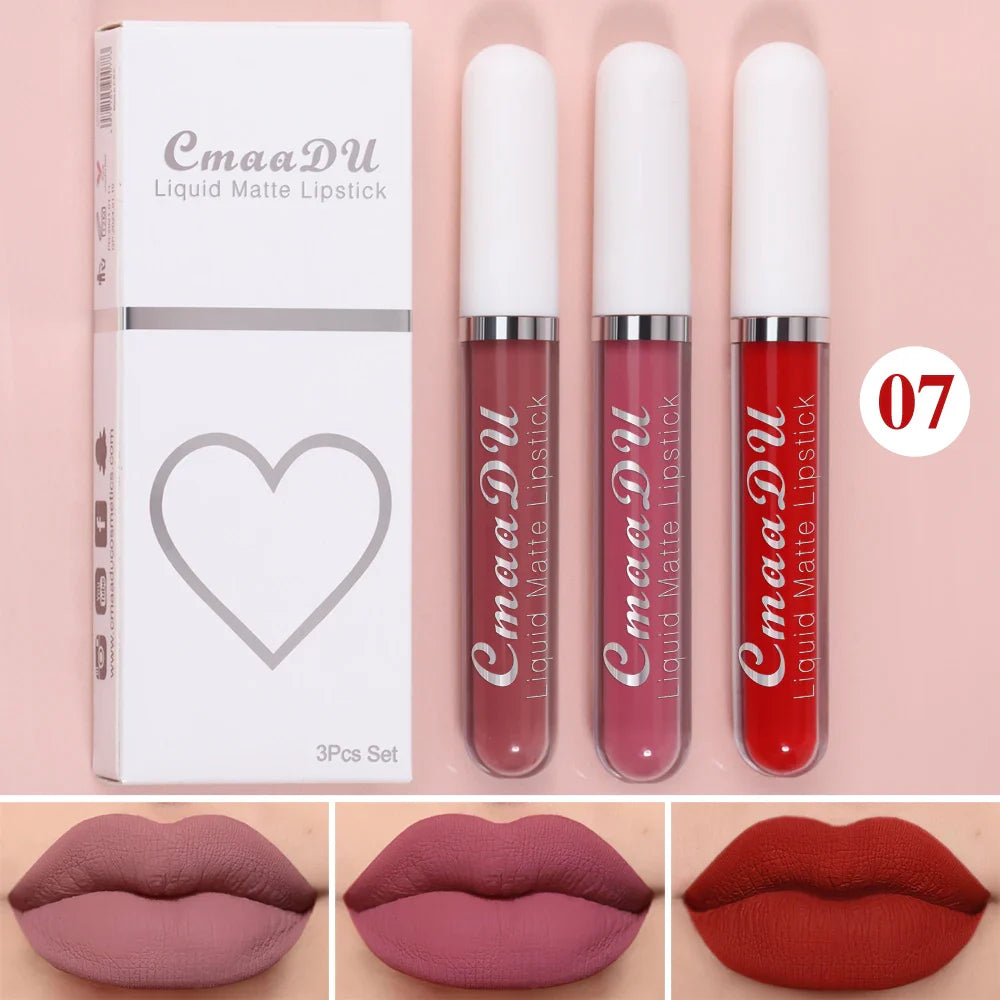 3-PCS Matte Lipstick Set – Long-Lasting, Non-Fading, Waterproof, Exquisite Gift for Daily & Holiday Use, Universal Shades