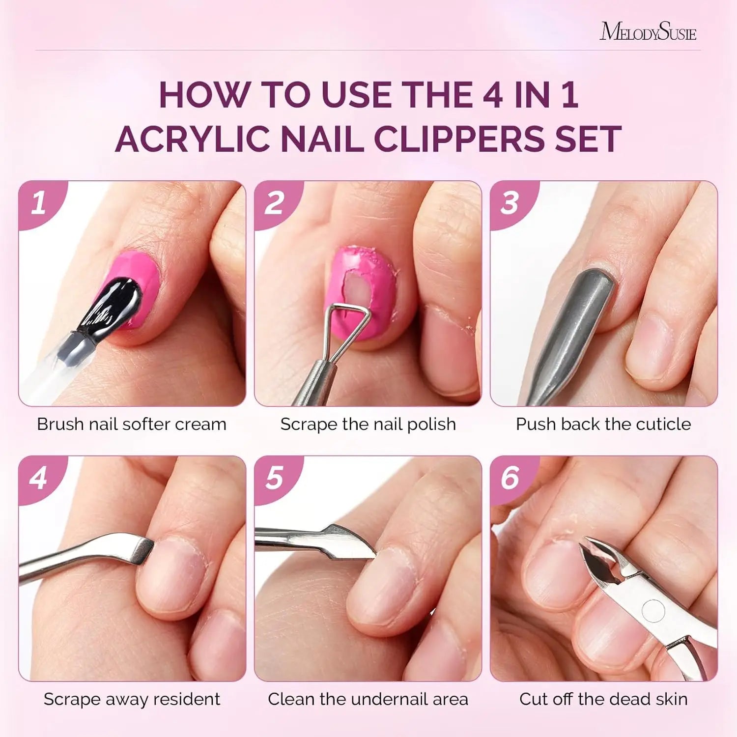 4-in-1 Acrylic Nail Clippers Set with Cuticle Trimmer and Pusher, Stainless Steel Manicure Tools for Home Salon