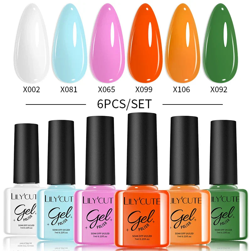 LILYCUTE 6PCs/Set Gel Nail Polish Set Kit Glitter Nail Gel Sequin Vernis Semi Permanent For Manicure Varnish UV LED Nail Art Gel