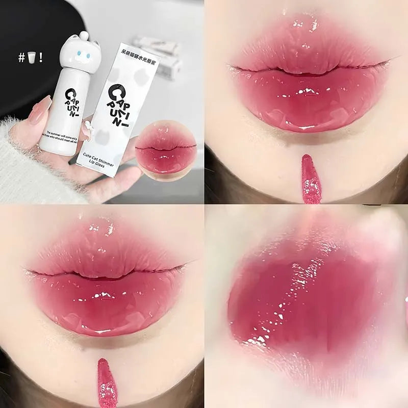 Cute Cat Mirror Dyeing Lip Gloss Moisturizer Liquid Lipstick Waterproof Lasting Almond Milk Dew Lip Tint Korean Makeup Cosmetics