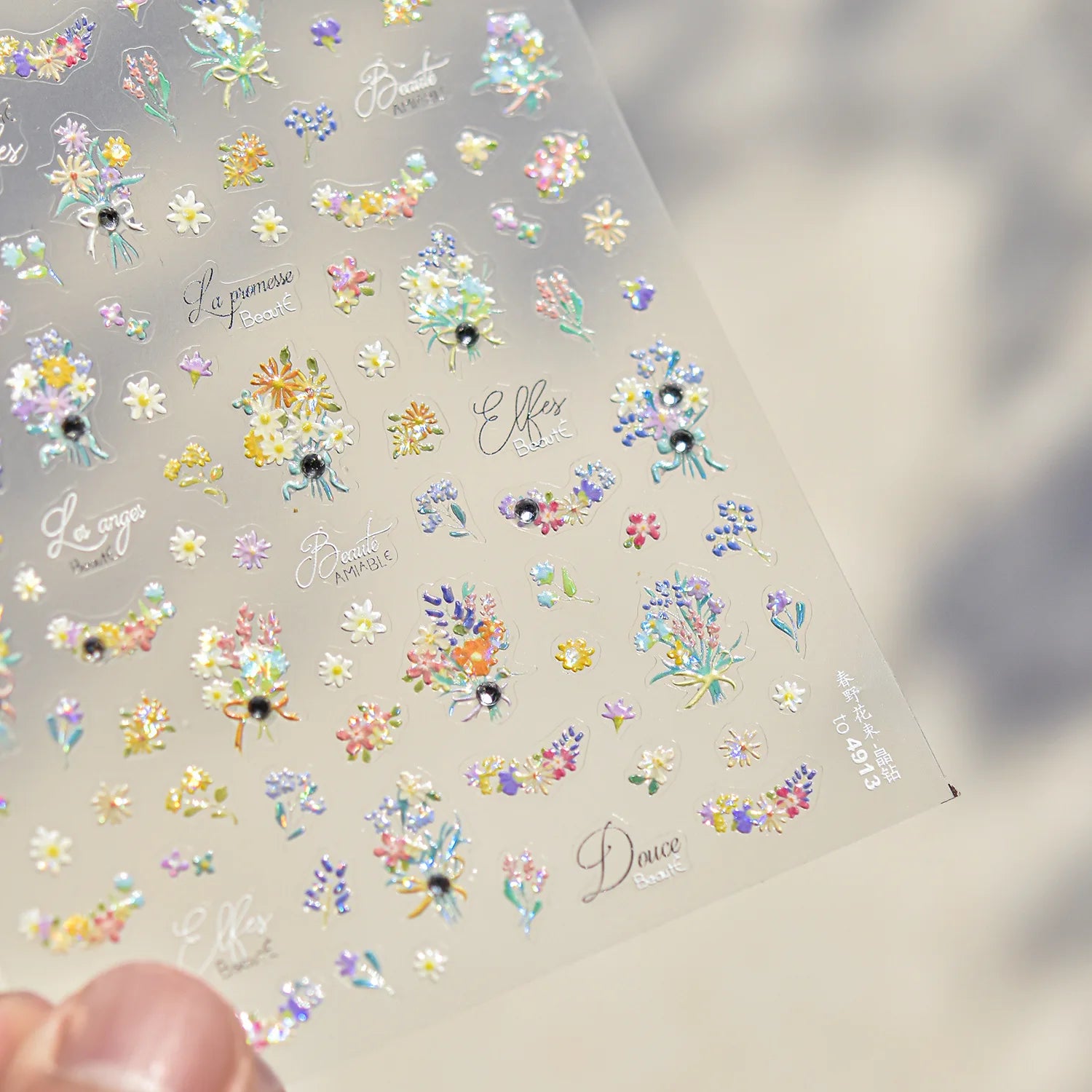 Elegant Flowers Nail Art Stickers 5D Crystal Diamond Nails Decorations Stickers Tassel White Pear Blossom DlY Autumn Nail Decals