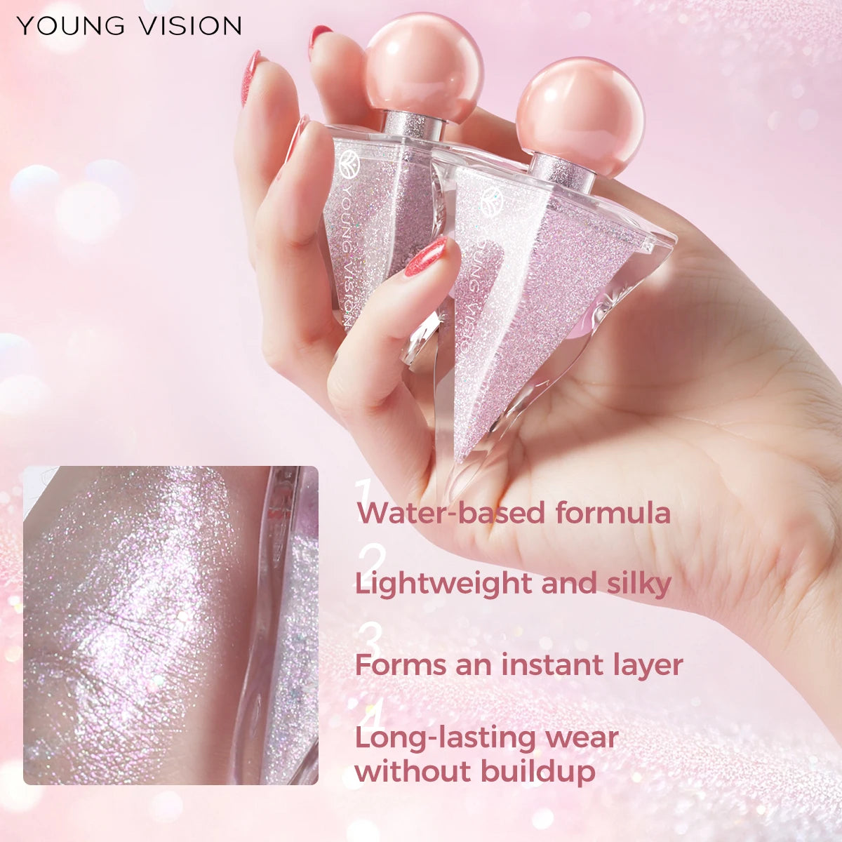 YOUNG VISION Liquid Glitter Highlighter - 6 Colors, Water-Based, Shimmer & Metallic, Long Lasting, Waterproof