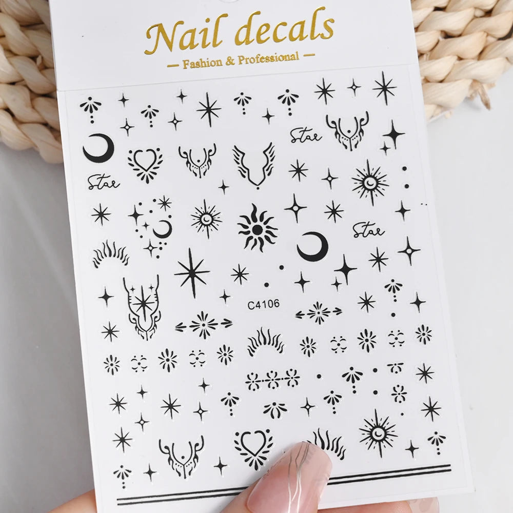 3D Gold/ Silver Star/Sun/Moon Bronzing Nail Art Sticker Laser Star Moon Styles Nail Decal Gold Silver Self-Adhesive Slider 1Pcs