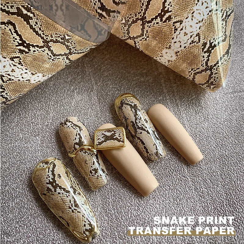 DIY Snake Pattern Nail Foils for Transfer Paper Sticker Ice Cube Sliders Adhesive Paper Wraps Gradient Nail Art Decorations