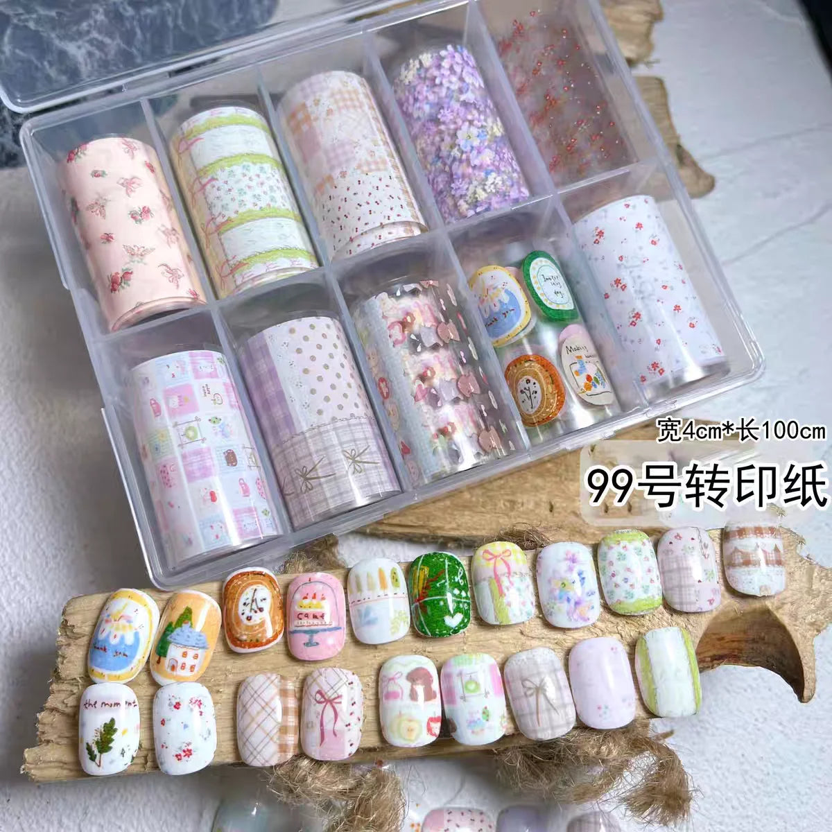 10Rolls Plaid Thousand-Bird Bow Stars Nail Foils Transfer Paper Nail Art Stickers Manicure Set Decal Nails Decoration