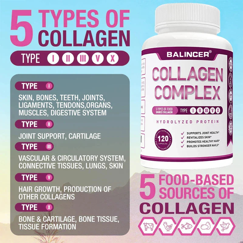 Hydrolyzed Collagen Peptides + Protein Supports Hair, Skin, Nails, Joints & Bones - Contains Type 5, I, II, III, V, X - Non-GMO