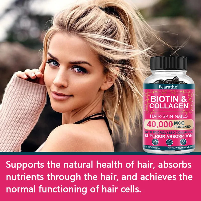 Biotin Collagen Supplement - Hair Growth Support, Skin & Nails - 40000 mcg with Vitamins B Complex, Hyaluronic Acid & Keratin