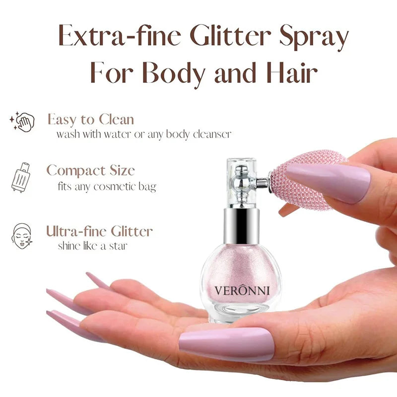 High Gloss Body Diamond Shimmering Spray Powder Highlight Powder Makeup Suitable for Facial and Body Skin Hair Clothes Cosmetics