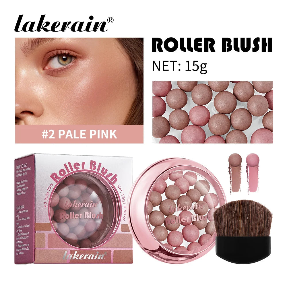 Lakerain Roller Blush Long-lasting Holding Natural Makeup Spherical Appearance Design Powdery Texture Pearlescent Effect Blush