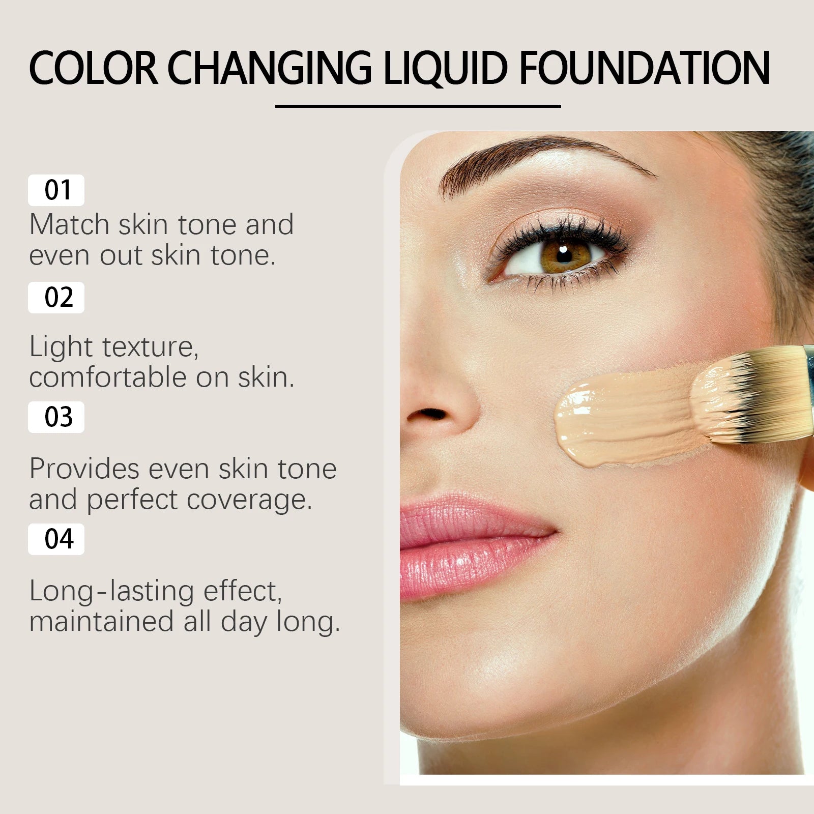 Color Changing Liquid Foundation Moisturizing Long Lasting No Creasing Waterproof Brightening Concealer Feamle Makeup Product