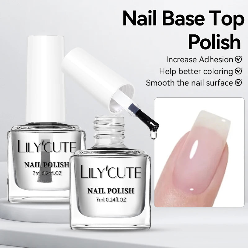 LILYCUTE 7ml Clear Nail Base Top Polish Nail Care Polish Milky White Pink Strengthener Nail Hardener Long Lasting Nail Varnish