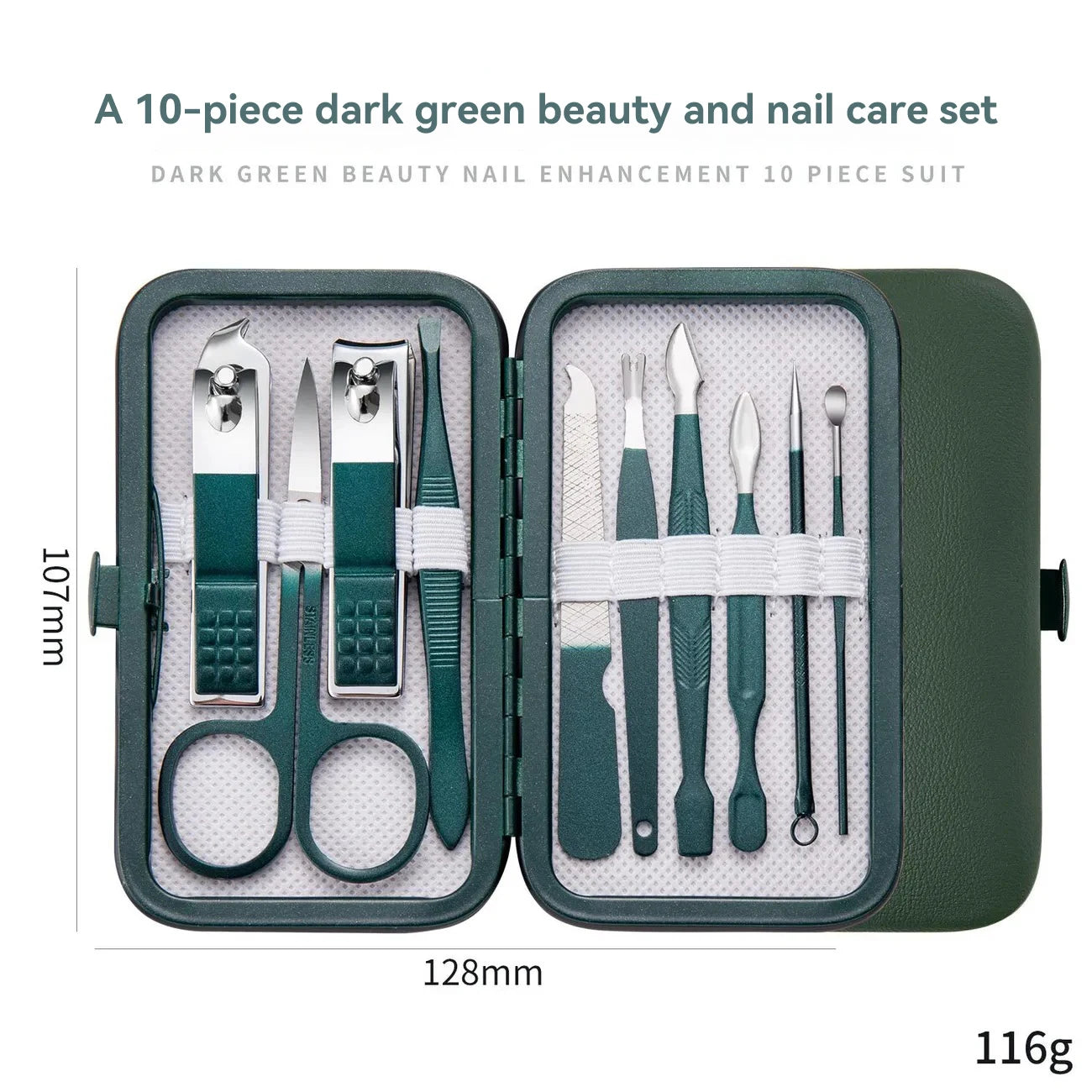 Nail clipper set, home nail clippers, dark green 18-piece set, pedicure, exfoliation and nail care tools