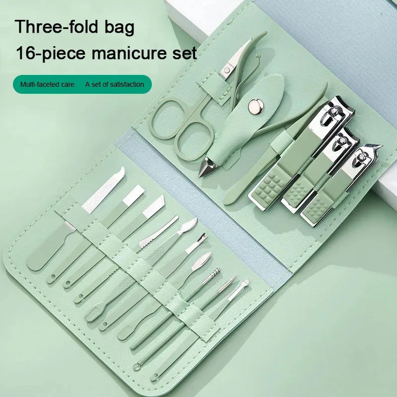 16-Piece Professional Nail Clipper Set, Stainless Steel Fingernail and Toenail Tools, Unisex Nail Care Kit