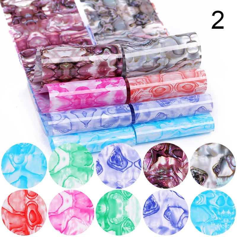 Blue Ink Marble Blooming Foil Nail Art Stickers Set With Flower Gilding Pattern Nail Transfer Decals Decorations Nail Accessorie