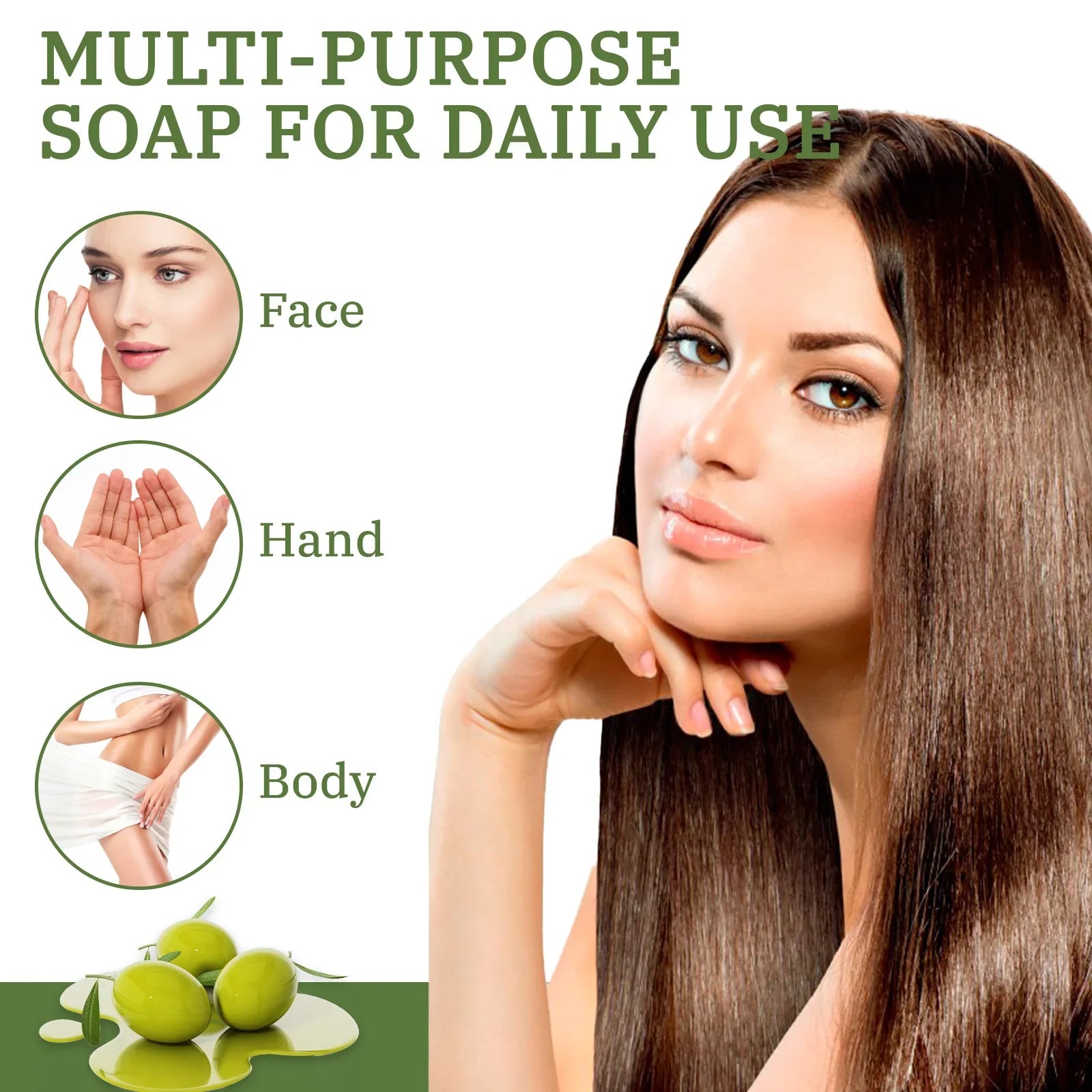 Olive Oil Soap Bar - Handmade Natural Plant-Based Soap for Face, Body & Hair, with Olive Fruit Oil, for Moisturizing 200g