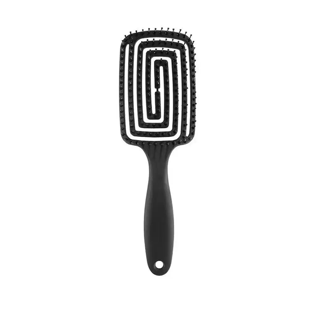 Hollow-Out Curved Detangling Brush – Volumizing Styling Brush with Rounded Tips, Scalp Massage & Blow-Dry Design for High Crown