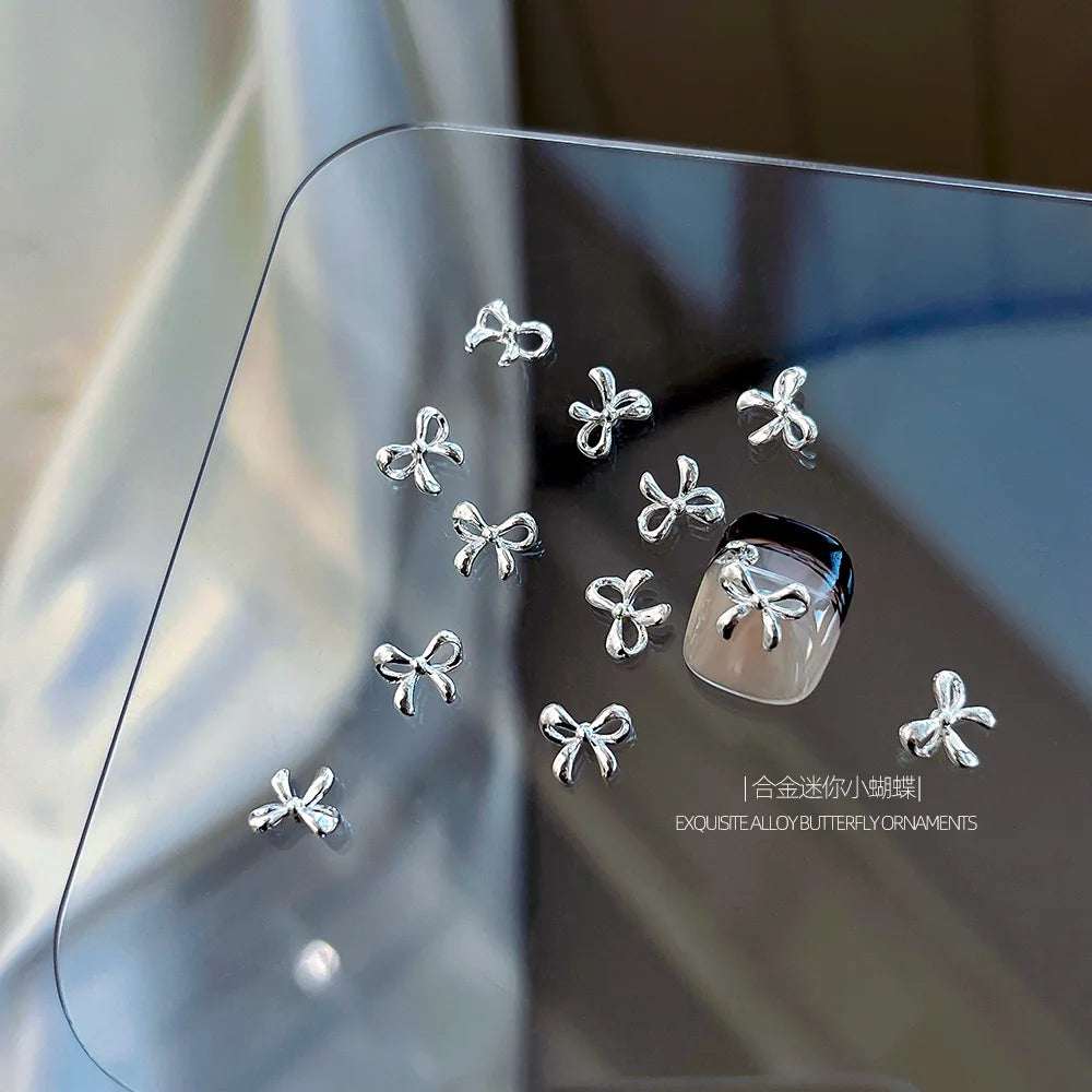10Pcs Mini Hollow Butterfly Knotbow Nail Art Charms 3D Metal Silver/Gold Alloy Nail Art Decoration DIY Nail Accessories