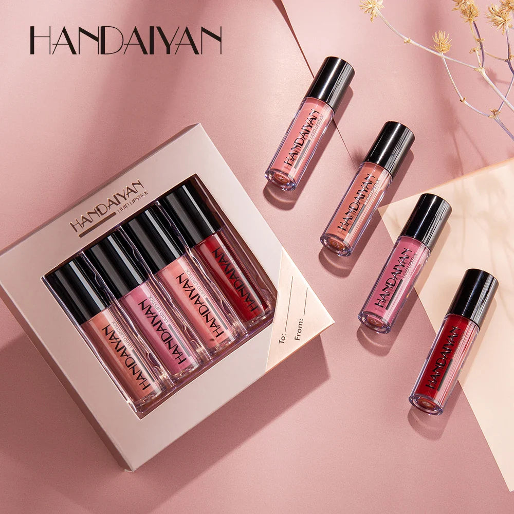 HANDAIYAN 4-Piece NonStick Cup Lip Gloss Set,Lip Tint, Matte Finish, Velvet Liquid Lipstick