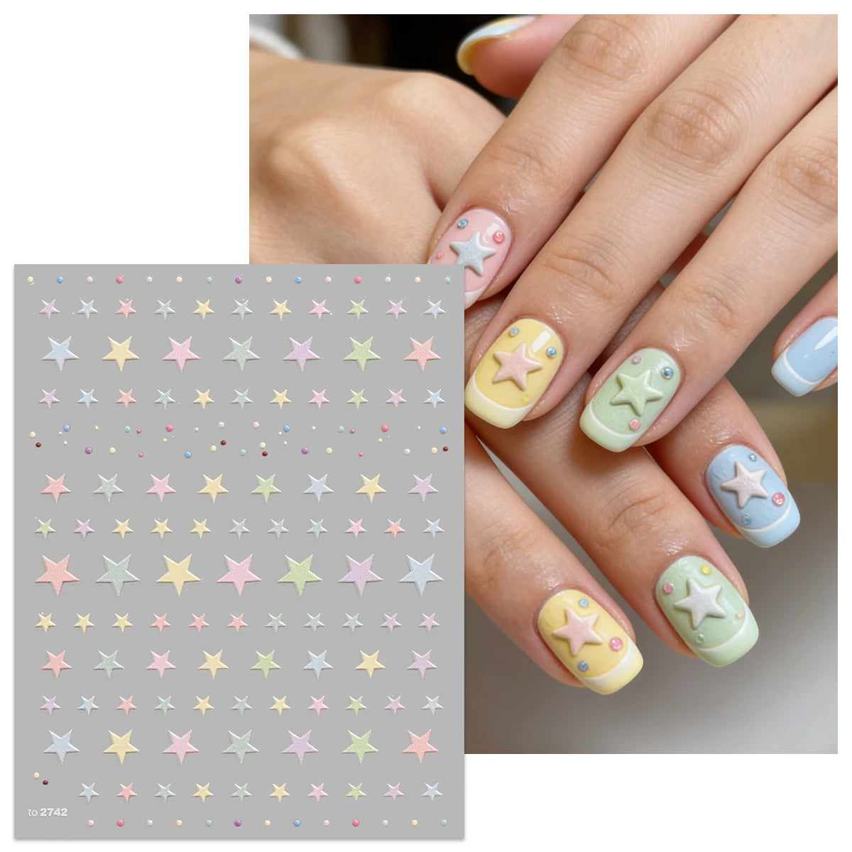 2pcs macaron color love star embossed nail art stickers, exquisite 5D, Y2K, DIY, gifts