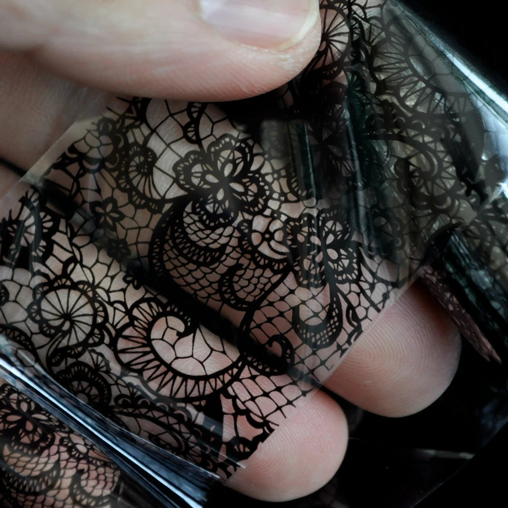 Cool Lace Nail Foil Sticker White Black Flower Pattern Swirl Vines Nail Art Design Glue Transfer Decal Foil Manicure Supplies