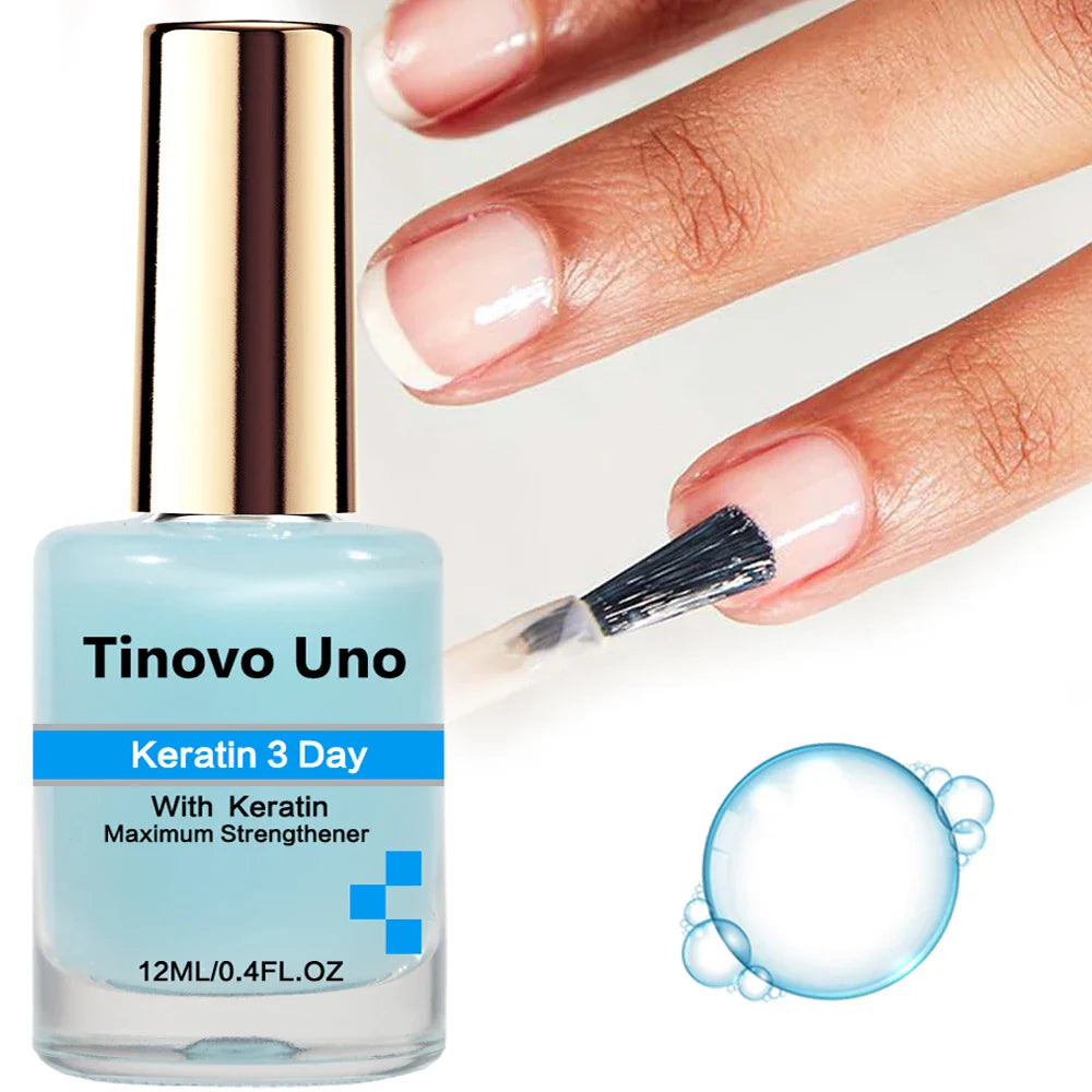 Tinovo Uno Nail Growth Pink Strengthener 3 IN 1 Normal Nail Polish Fast Dry 12ML Get Strong Repair Nail Care Hardener Manicure