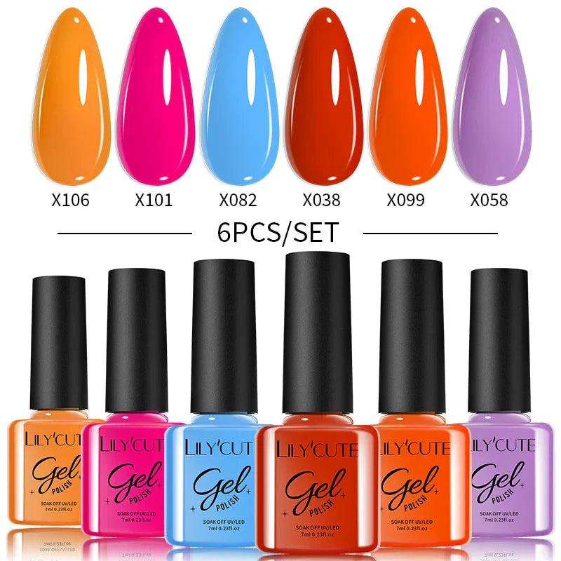 LILYCUTE 6PCs/Set Gel Nail Polish Set Kit Glitter Nail Gel Sequin Vernis Semi Permanent For Manicure Varnish UV LED Nail Art Gel