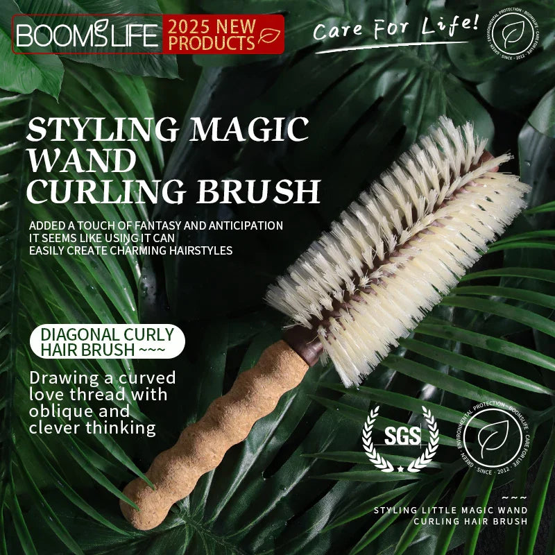 Personalized Boar Bristles Hair Brush Cork handle Round Barrel Hair Comb For Curling Anti Static Roller HairBrush Wood Combs