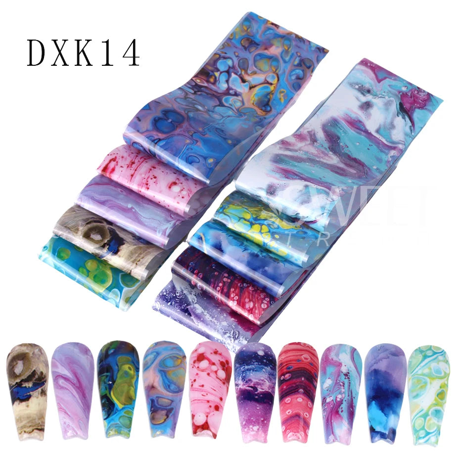 10PCS Plaid Nail Art Foil Transfer Paper Black White Grid Animal Plaid Print Pattern Nail Sticker Manicure Decals Decorations