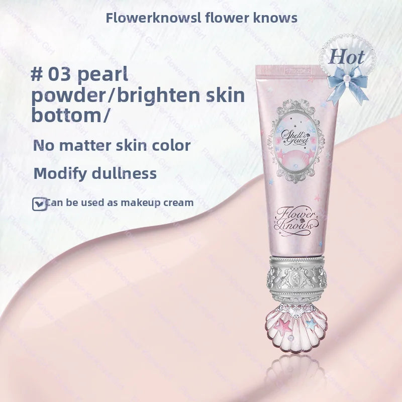 Makeup Flower Knows Shell Pearl Collection Primer Coloring Makeup Base Face Milk Brightening and Holding Make Up Concealer