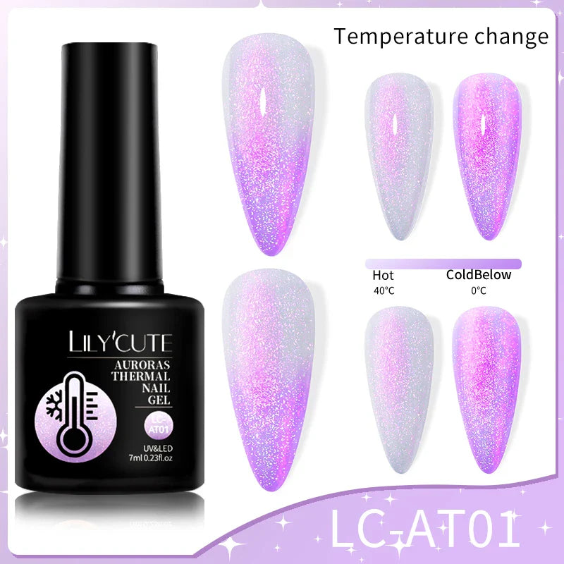 LILYCUTE Thermal Nail Gel Polish 3 Layers Temperature Shiny Color Changing Series Semi Permanent Soak Off UV Nail Gels Polish