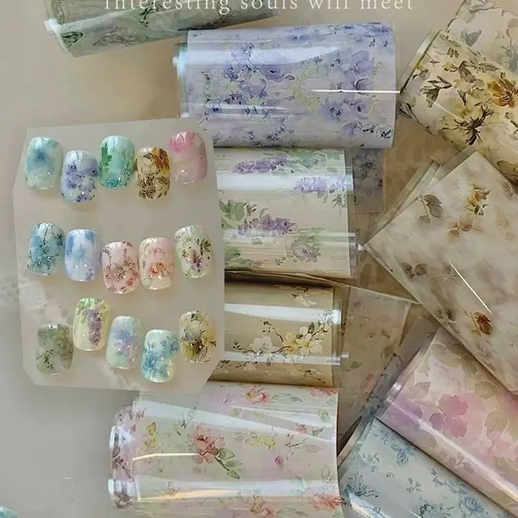 10Rolls Plaid Thousand-Bird Bow Stars Nail Foils Transfer Paper Nail Art Stickers Manicure Set Decal Nails Decoration