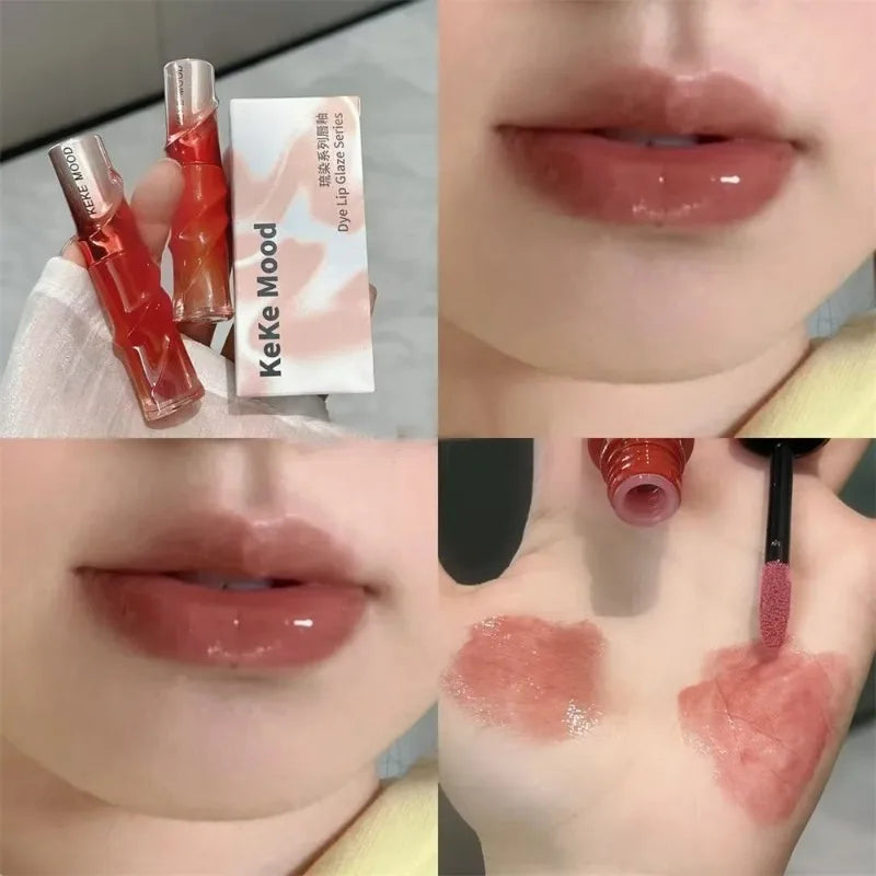 Crystal Nude Gray Lip Gloss Hydrating Mirror Korean Lip Glaze Sheer Nude Glitter Lip Tint Watery Shine Plumping Lipgloss Makeup