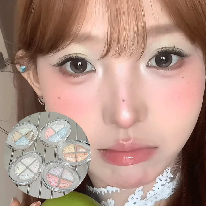 4-Color Pearlescent Highlighters Chameleon Polarized Glitter Diamond Eye Brightening Full Shimmer Highlight Palette Eyes Makeup