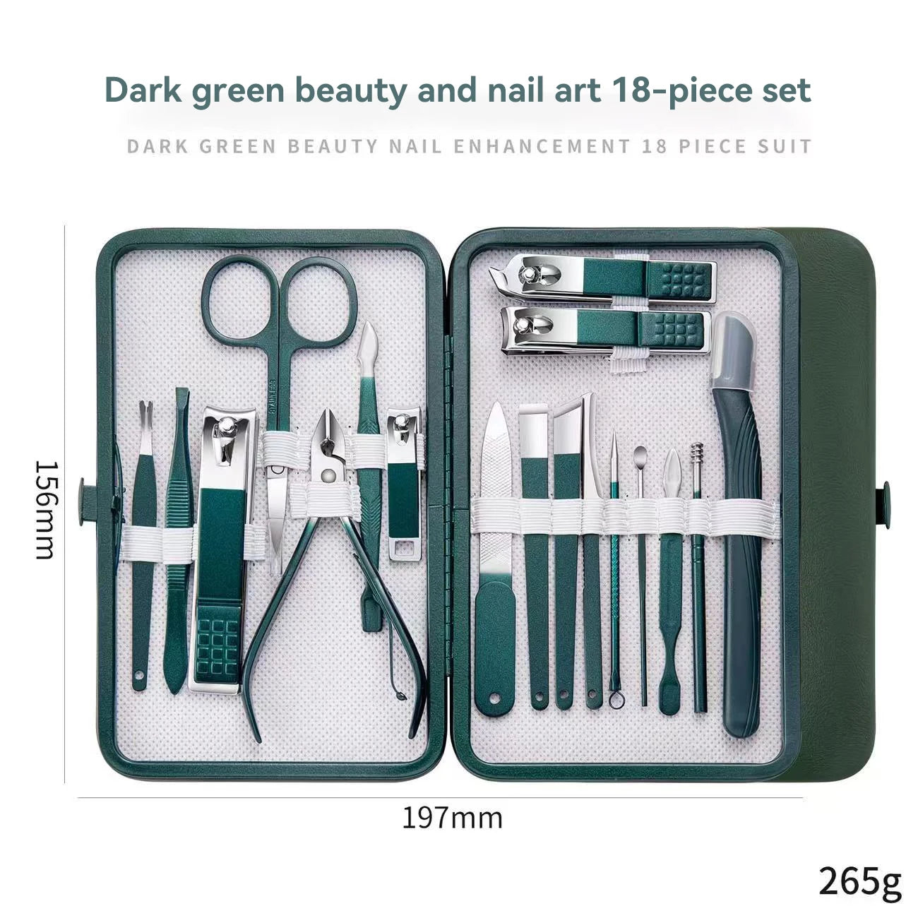 Nail clipper set, home nail clippers, dark green 18-piece set, pedicure, exfoliation and nail care tools