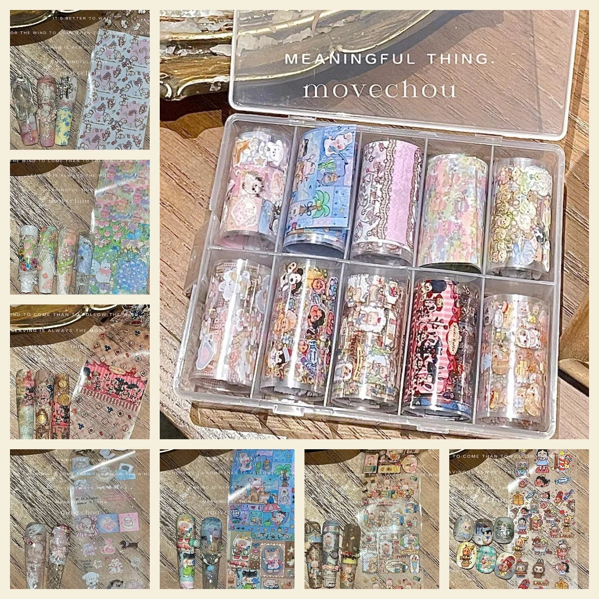 10Rolls Plaid Thousand-Bird Bow Stars Nail Foils Transfer Paper Nail Art Stickers Manicure Set Decal Nails Decoration
