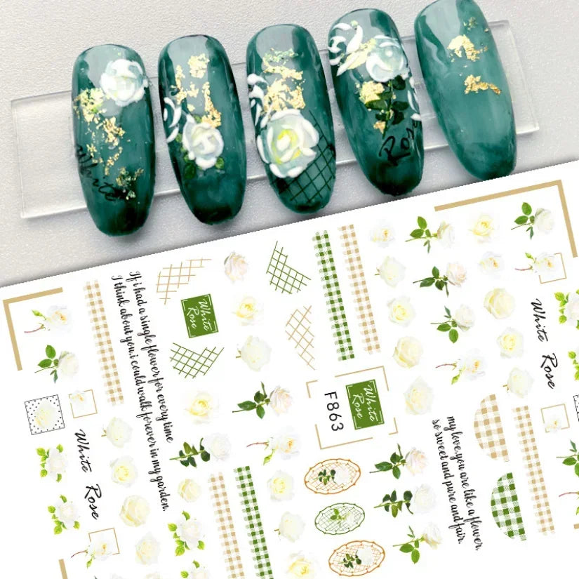 1pcs Sakura Flower 3D Nail Stickers White Cherry Blossom Nail Art Decals Spring Summer Adhesive Slider Decor Wedding Manicure